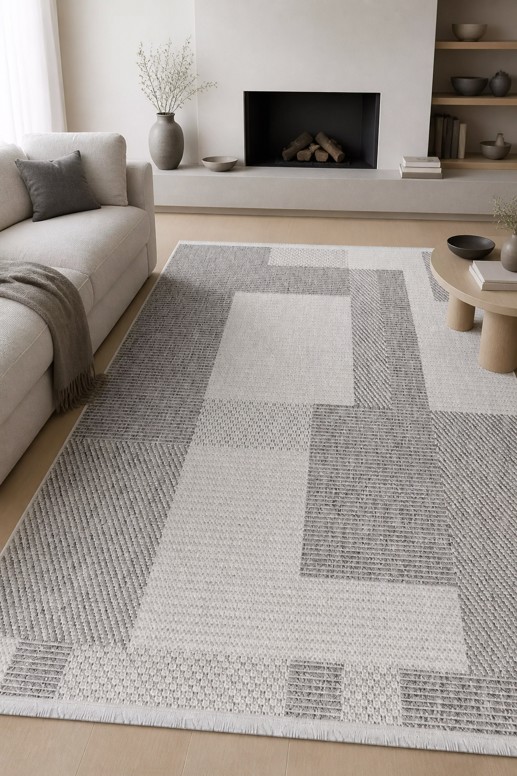 Elara Gri Sisal Görünümlü Kaymaz Tabanlı Robot Süpürge Uyumlu Hali