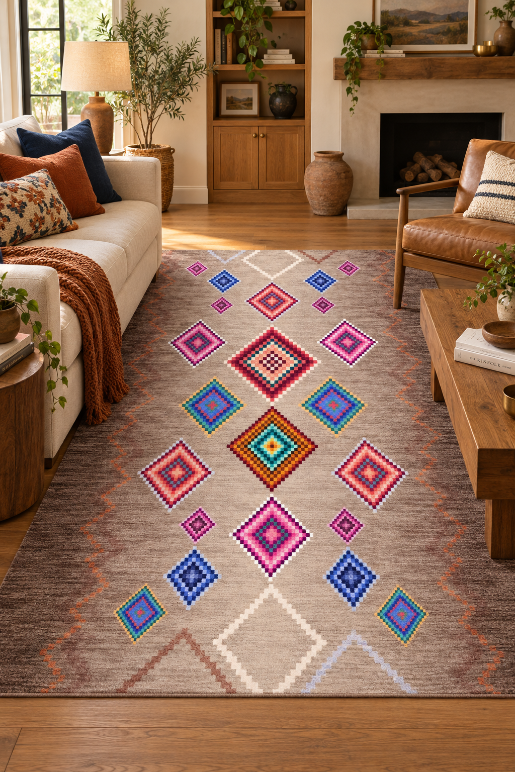 Kasbah Modern Baskı Makinede Yıkanabilir Kolay Temiz Halı