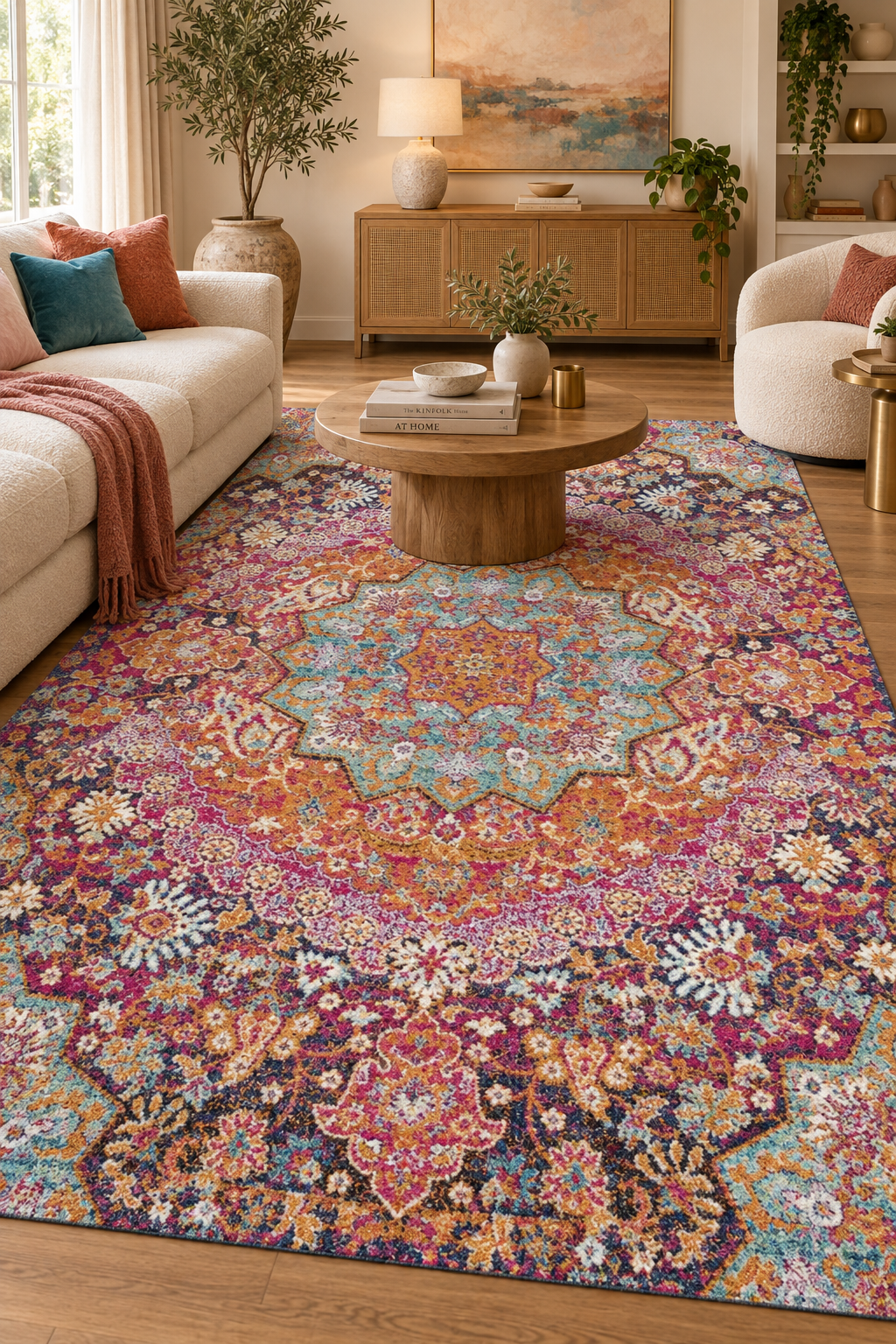 Kasbah Modern Renkli Baskı Halı - Makinede Yıkanabilir, Kolay Temizlenebilir