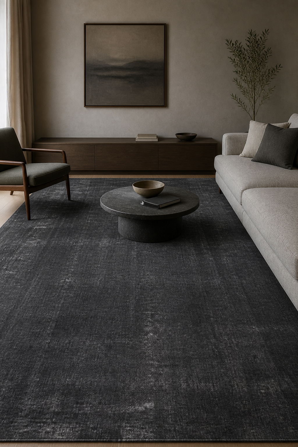 APEXA Antrasit Peluş Halı: Yumuşak, Kaymaz, Yıkanabilir, Modern