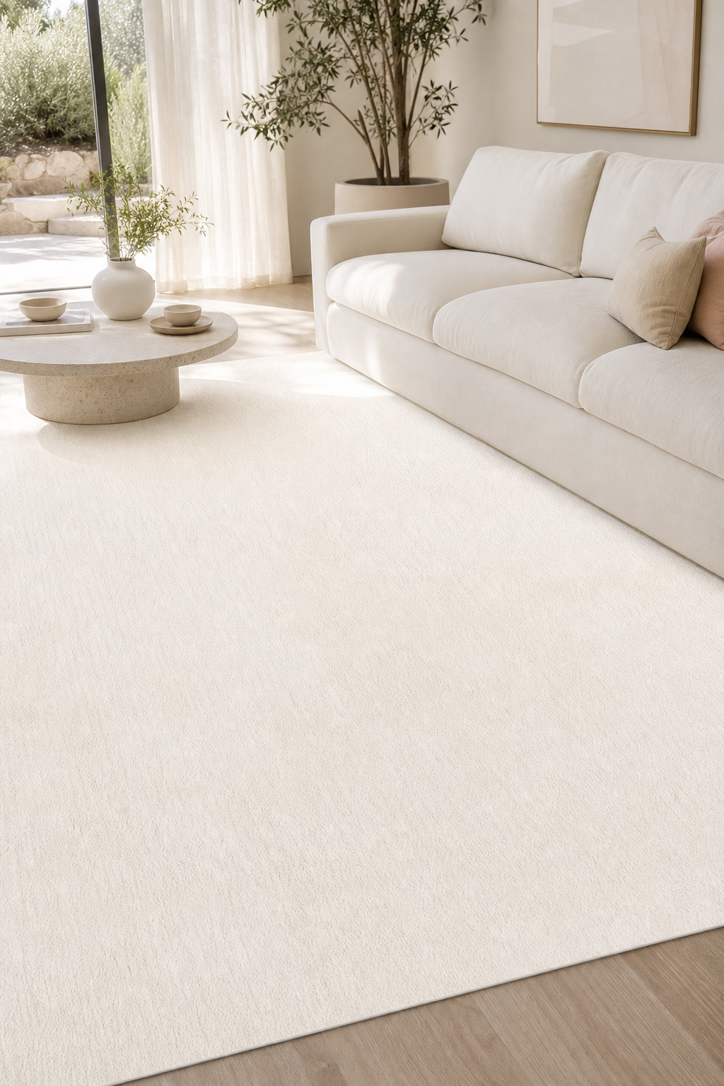 Beyaz Tavşan Peluş Halı Ekstra Yumuşak Kaymaz Tabanlı Özel Ölçü