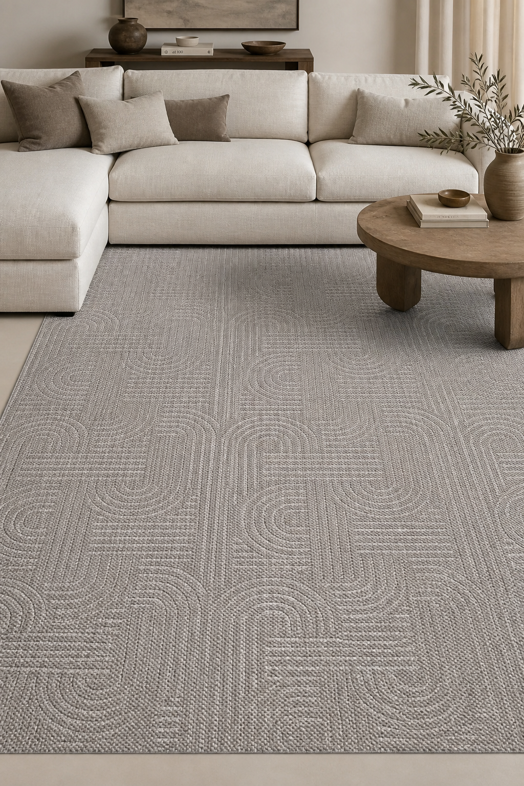 NOVAX Modern Gri Yıkanabilir Kaymaz Tabanlı Salon Halısı
